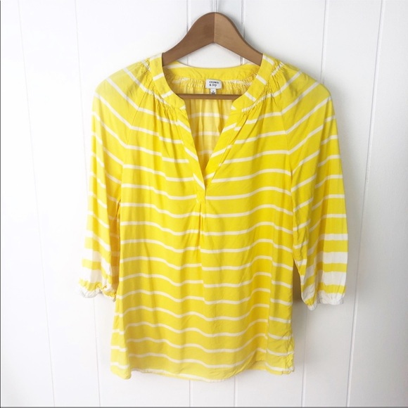 crown & ivy Tops - Crown & Ivy Yellow & white Striped popover Top Small 3-4 Sleeves Blouse